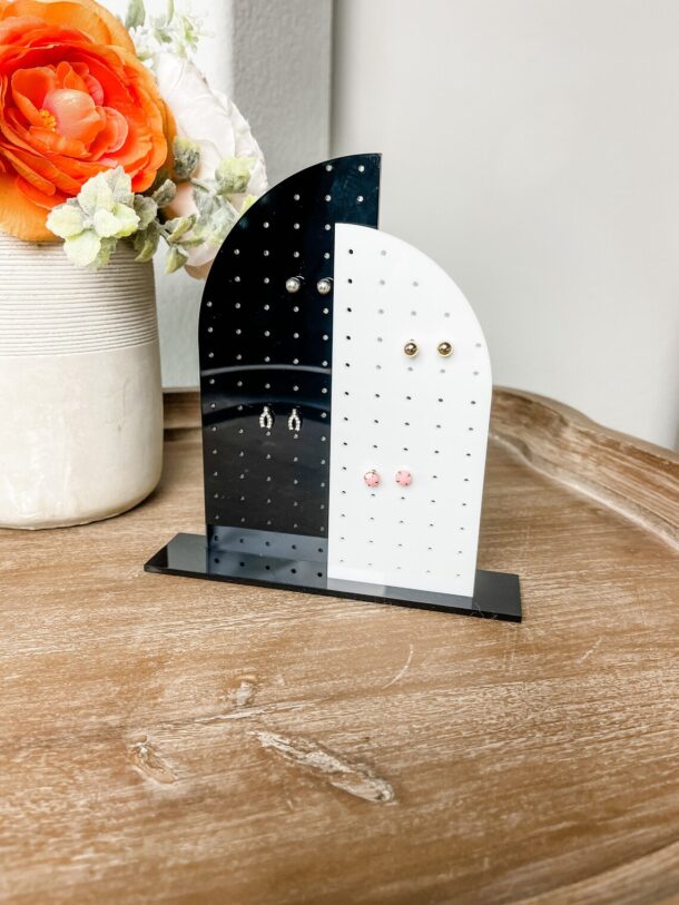 FANASSYY Two-Tone Earring Holder Acrylic Jewellery Stand | Earring Organizer and Display Stand for Earrings in Black and White