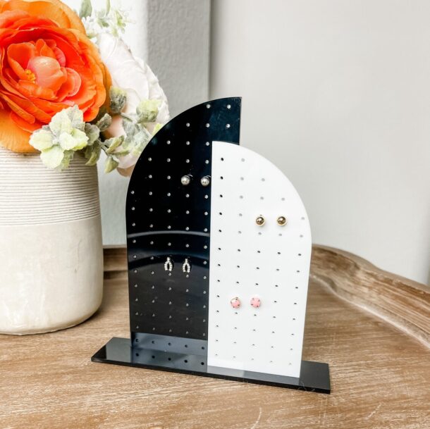 FANASSYY Two-Tone Earring Holder Acrylic Jewellery Stand | Earring Organizer and Display Stand for Earrings in Black and White