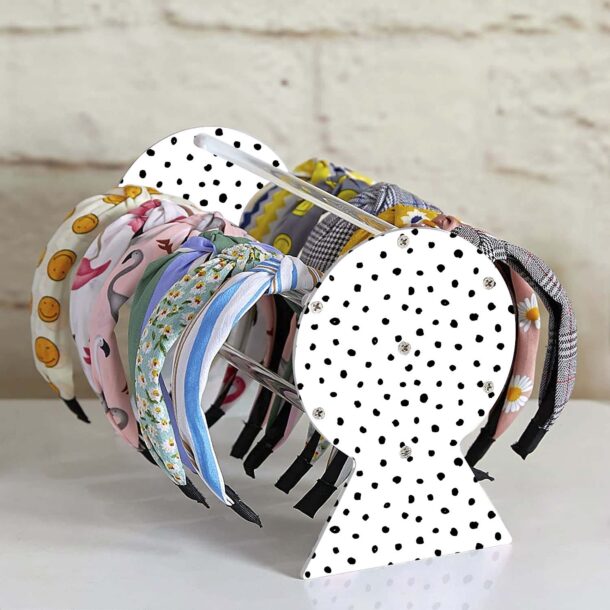 FANASSYY Headband Holder Organizer - Acrylic Storage Stand for Hair Accessories Display - Girls and Women (Design 2- Polka Dots)