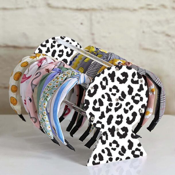 FANASSYY Headband Holder Organizer - Acrylic Storage Stand for Hair Accessories Display - Girls' Hairband Organizer (Cheetah Print, Design-1)