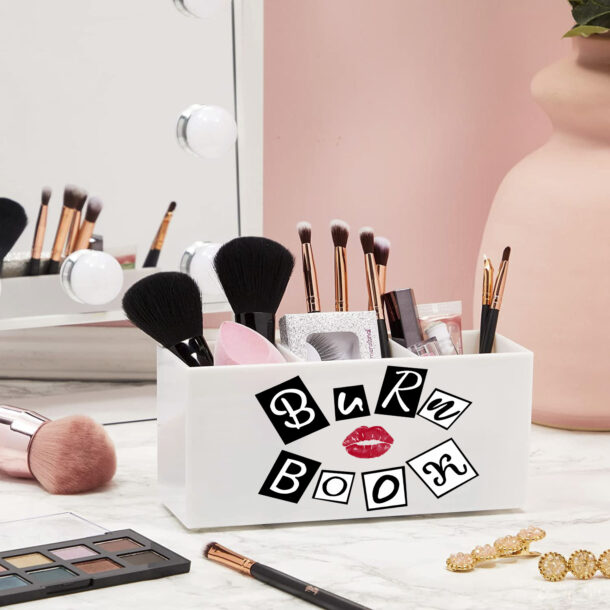 FANASSYY 3-Slot Acrylic Makeup Brush Holder – Functional Cosmetic Brush Organizer for Vanity or Bathroom Countertop (Design 2 with Minimalist Style)