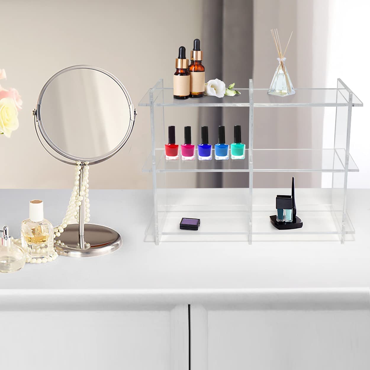 Fanassyy 3-Tier Acrylic Tabletop Display Storage for Toy, Makeup, Perfume, Spice Rack Bathroom Organizer Countertop Storage Cosmetic and Perfume Storage for Bathroom Bedroom Dressing Table - Image 12