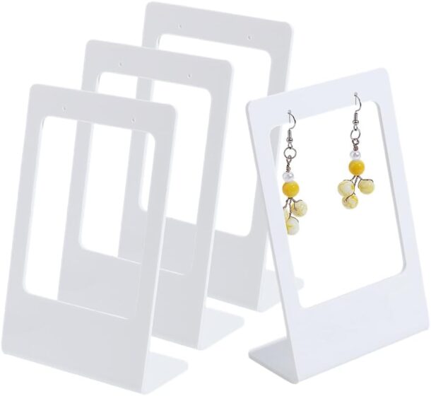 FANASSYY Acrylic Earring Display Stands 4pcs Earring Holder Single Pair L-Shape Jewelry Displays Stand Stud Earrings Organizer Hanger for Jewelry Display Retail (WHITE)