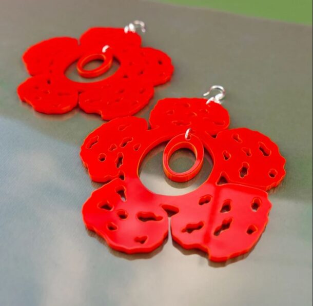 Fanassyy Statement Red Flower Oversize Earrings Dangling Hoop Acrylic Set for Women | Gifts for Women and Girl's | Casual Look | Traditional