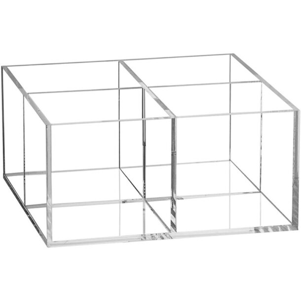 FANASSYY Acrylic Drawer Organizer – Multipurpose Transparent Storage Bin for Stationery, Kitchen, Office, Bathroom, Brush, Comb, Vanity & Makeup – Pen Holder, Square Design (4 Compartments)