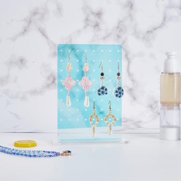 FANASSYY Acrylic Earring Display Stand 72 Holes Earrings Organizer Earring Holder Display Stand Hanging Pierced Earrings Ear Studs Necklace, Jewelry Organizer Display Stand