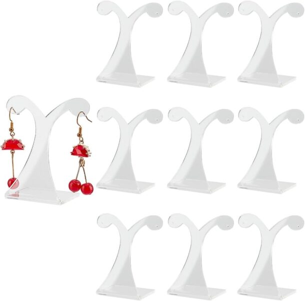 FANASSYY 10pcs Earring Display Stand, Acrylic Slant Back Ear Studs Holder Jewelry Organizer Stands Dangle Earring Display Rack for Selling Earrings Merchant Show Retail Photo Props (Clear)