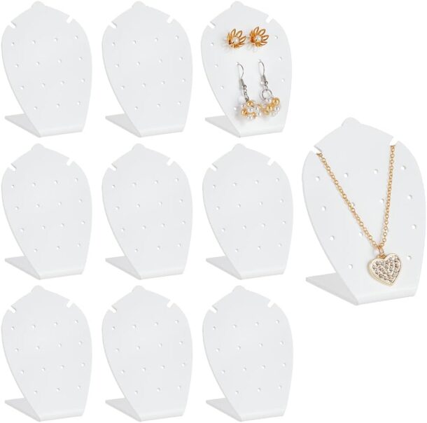FANASSYY Acrylic Earring Holder Single Pair, 10PCS L-Shape Earring Stands Displays Ear Stud Necklace Stand Holders for Necklace Jewellery Dangling Slant Back Display, 5.4x4.3x7.5cm
