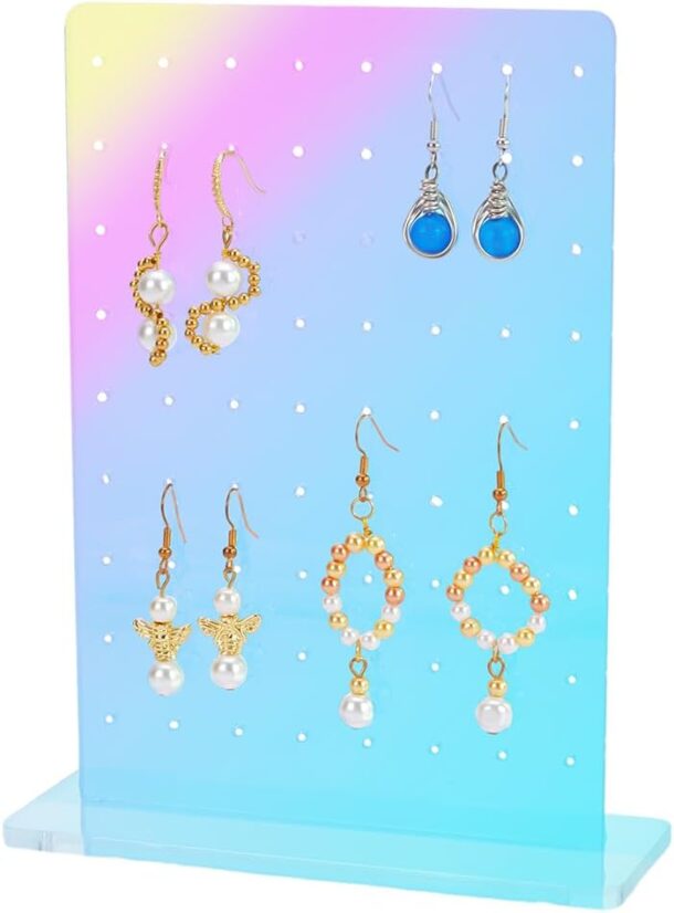 FANASSYY Acrylic Earring Display Stand 72 Holes Earrings Organizer Earring Holder Display Stand Hanging Pierced Earrings Ear Studs Necklace, Jewelry Organizer Display Stand