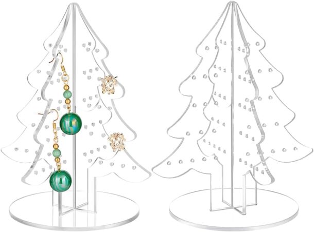 FANASSYY 1Pc Acrylic Christmas Tree Shaped Jewelry Display Stand Clear Earring Holder Stand Stud Organizer Display Countertop Jewelry Organizer