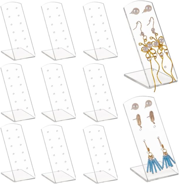 FANASSYY 10pcs Acrylic Earring Display Stands 12 Holes Earring Holder Show Rack Stand Clear Earring Organizer for Jewelry Display Props Show Retail Store Marketing (CLEAR)