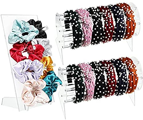 FANASSYY 3 Pieces Acrylic Headband Holder Organizer and Hair Scrunchies Display Organizer Clear Headband Display and Hair Accessory Jewelry Organizer for Women and Girl (Pack of 3)