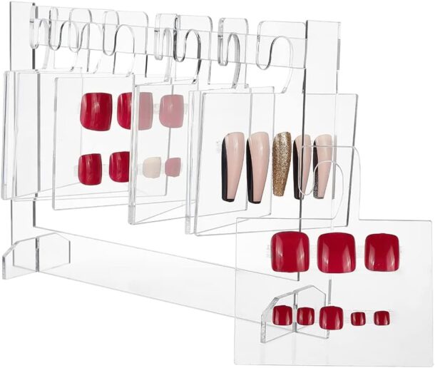 FANASSYY Acrylic Nail Art Display Boards, Transparent Hangers Nail Display Organizers with Hanging Hooks Nail Art Showing Holder for Nail Art Professional Salon False Nail Sample Display