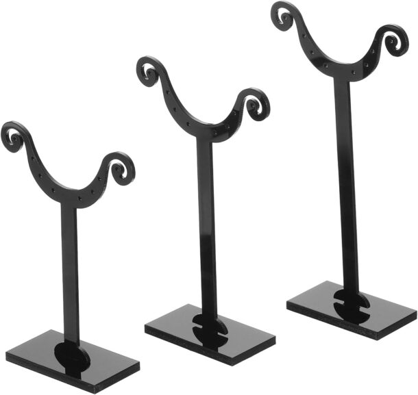 FANASSYY Earring Display Stand, 6pcs Acrylic Jewelry Holder Stands Storage Organizer Necklace 8 Holes for Jewelry Photography Necklace (Black)