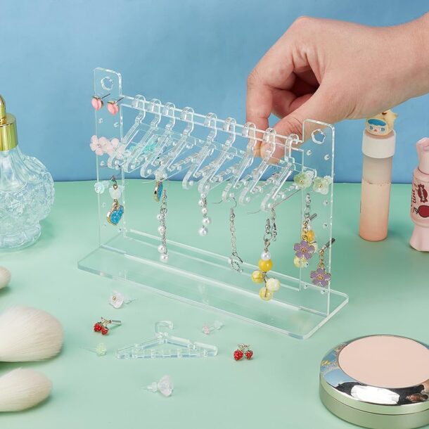 FANASSYY Clear Earring Stand Modern, Formal Display Acrylic Earring Display Stands Necklace Mini Hanger Rack Organizer Jewelry Ear Studs Holder for Retail Show Personal Exhibition Jewelry Display