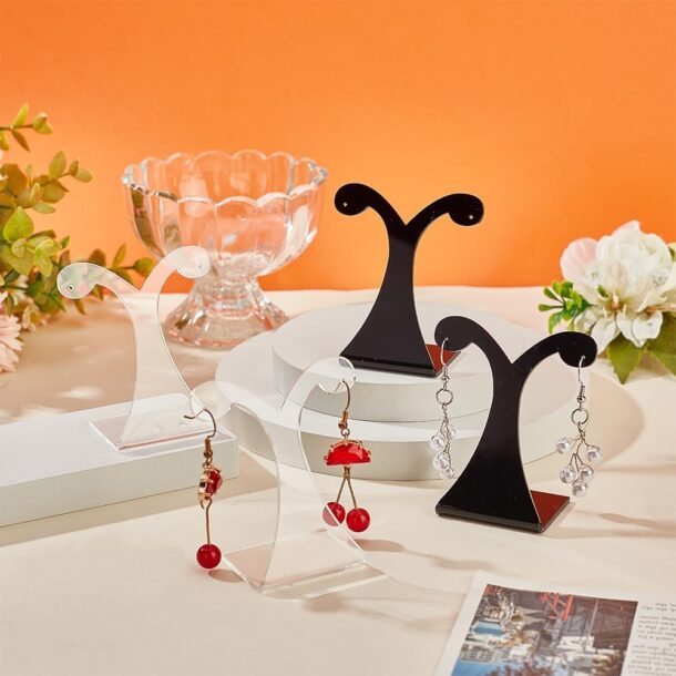 FANASSYY 10pcs Earring Display Stand, Acrylic Slant Back Ear Studs Holder Jewelry Organizer Stands Dangle Earring Display Rack for Selling Earrings Merchant Show Retail Photo Props (Clear)