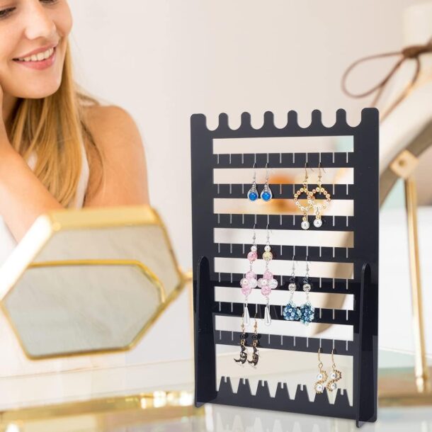 FANASSYY 9-Tier Acrylic Earring Display Stand Rectangle Holder Organizer, Jewelry Holder Storage, Black
