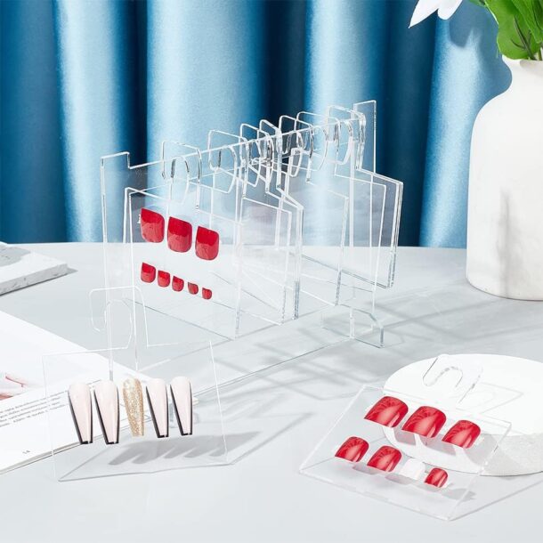 FANASSYY Acrylic Nail Art Display Boards, Transparent Hangers Nail Display Organizers with Hanging Hooks Nail Art Showing Holder for Nail Art Professional Salon False Nail Sample Display