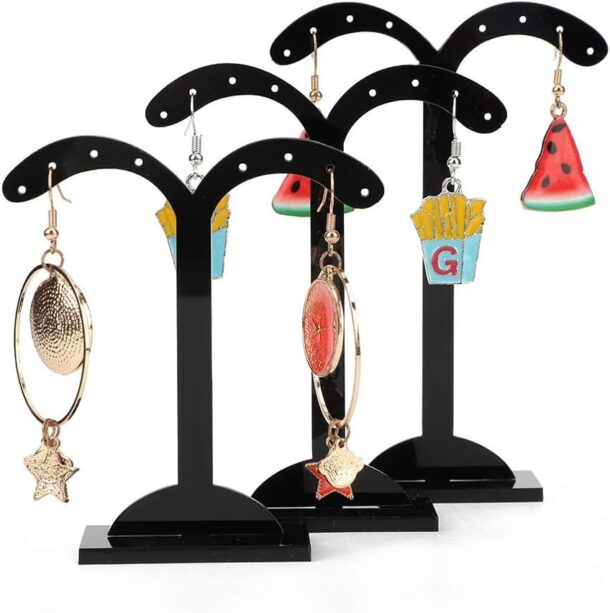 FANASSYY Acrylic Three Piece Set Necklace Jewelry Organizer Display Stand Jewelry Stand (BLACK)