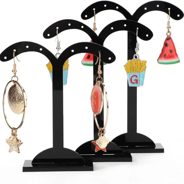 FANASSYY Acrylic Three Piece Set Necklace Jewelry Organizer Display Stand Jewelry Stand (BLACK)