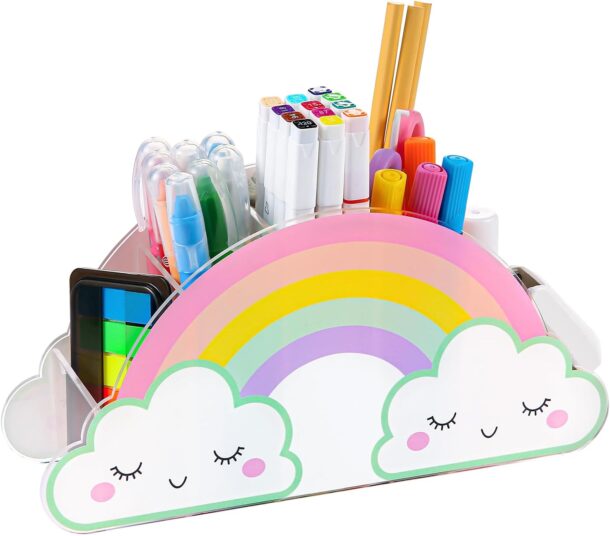 FANASSYY Acrylic Pencil Holder for Desk – Rainbow Pen & Art Supply Caddy Organizer for Home, Classroom, Office, and School Storage (Design 1)