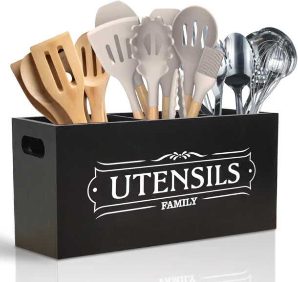 FANASSYY Kitchen Utensil Holder for Countertop Extra Large Organizers and Storage Farmhouse Decor and Utensil Crock for Kitchen Counter Countertop Organizer for Cooking Tools (Black)