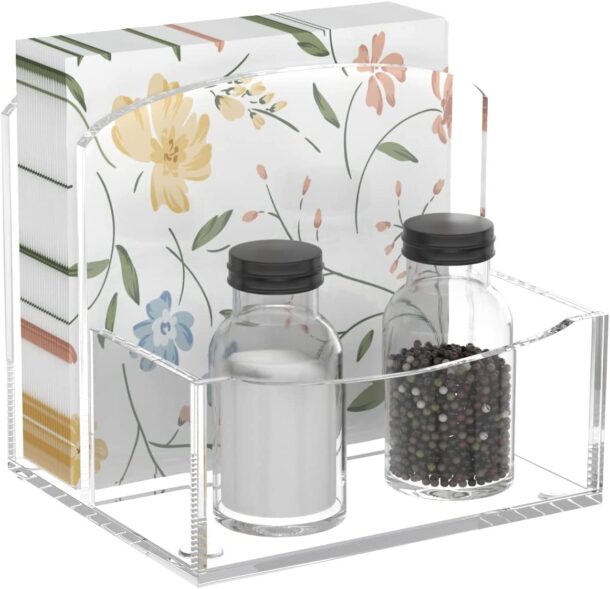 Fanassyy Acrylic Napkin Holder Upright Clear Napkin Holders to Storage Salt & Pepper Shakers Set, Napkin Caddy for Table, Kitchen, Office, Restaurant