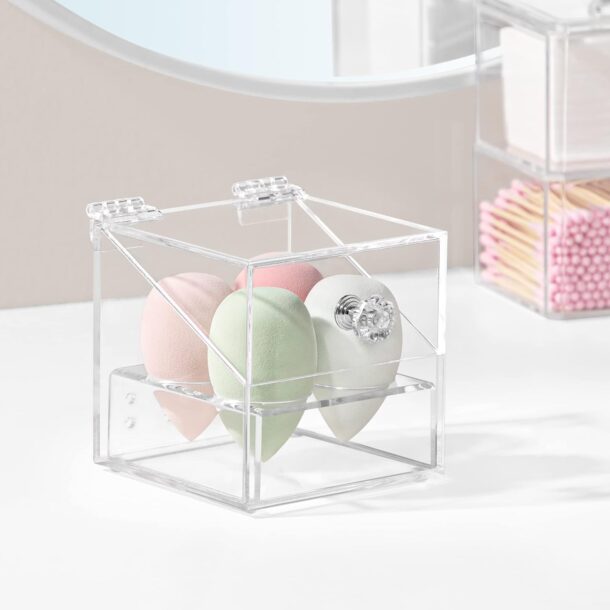 Fanassyy Acrylic Clear Beauty Blender Holder, Makeup Sponge Holder with Dustproof Lid, Acrylic Beauty Blender Sponge Holder with 4 Holes, Makeup Sponges Display Stand for Vanity, Dresser, Countertop