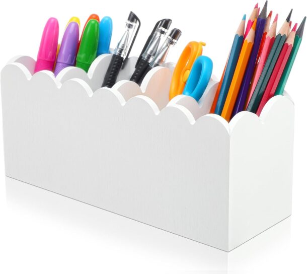 FANASSYY Pencil Holder for Desk – Acrylic Office Desk Organizer with 4 Compartments, Cute Makeup Brush Holder, Remote Caddy for Table, Bathroom Organizer