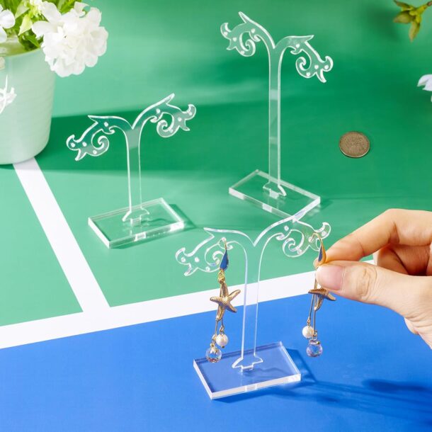 FANASSYY 3Pcs Acrylic Earring Holder Tree Shaped Studs Display Holder Jewelry Stand Detachable jewellery Display Storage Rack for Selling Earrings, Earrings Storage, Jewelry Props Show (DESIGN 1)