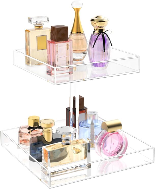 FANASSYY Acrylic 2-Tier Cosmetic Storage Display Perfume Organizer Tray, Cake Stands Jewelry Skincare Display Holder