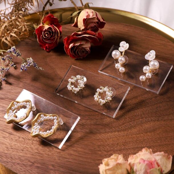 FANASSYY 10pcs Earring Display Cards Rectangle Acrylic Earrings Holder Clear Stud Earring Display Board Jewelry Display Organizer for Earring Display Photo Taking, 2.3x1.1