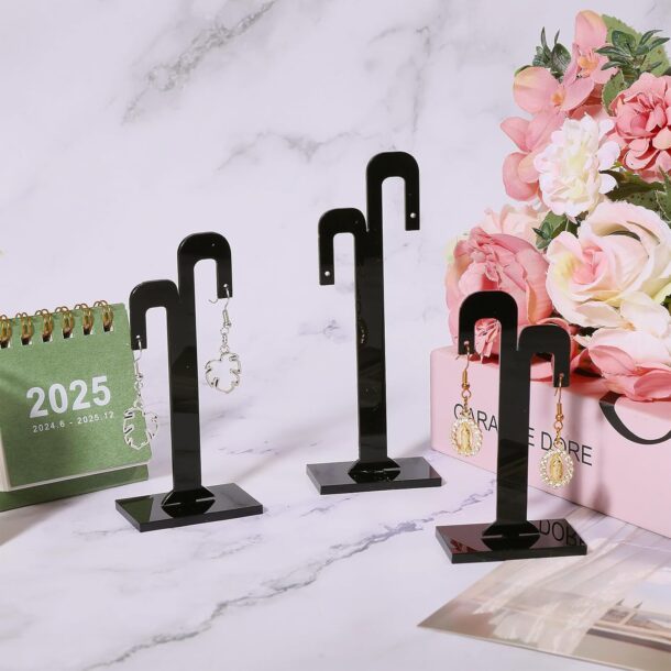 FANASSYY Earring Display Stand Tree Shaped Jewelry Display Rack Acrylic Earrings Storage Rack For Shows Countertop Stand Earring Hanger Tower Jewelry Wedding Decor (6 PC,Black)