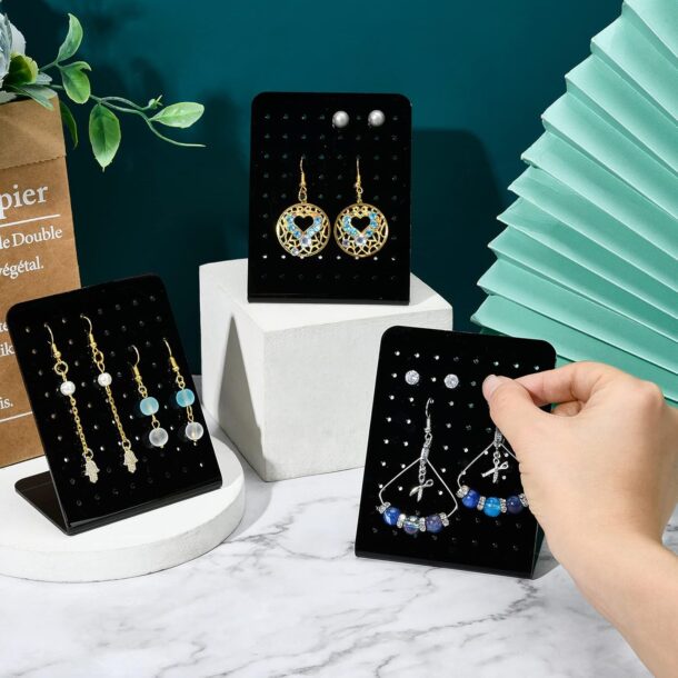 FANASSYY 6 Pack Acrylic Earring Holders, 72 Holes L-Shaped Earrings Ear Studs Display Stands Jewellery Showcase Earring Stand Organizer Jewellery Rack Display