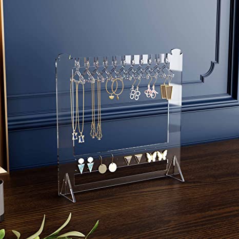 FANASSYY Acrylic Jewelry Earring Ring Necklace Hanger Rack Organizer Bracelet Holder Storage Headband Scrunchie Display Stand With 10 Mini Hangers for Women Baby Girl Earrings Hanger