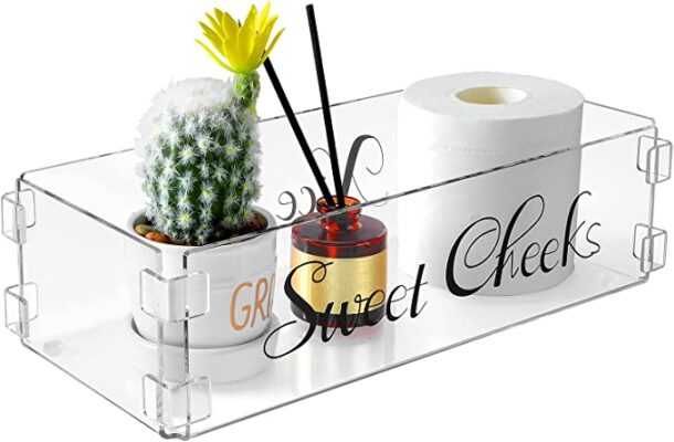 FANASSYY Bathroom Decor Box Acrylic Toilet Paper Holder Clear Paper Storage With 2 Sides Funny Signs, Toilet Storage Box Home Decor Box for Bathroom, Living Room, Kitchen.