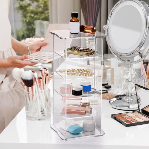 Click to see full view Fanassyy Multi-Purpose 5 Layers Acrylic Belt Organizer, Square Stackable Belt Storage Box Clear Display Case Vanity Organizer for Watch, Hair Accessories, Jewelry, Closet and Drawer