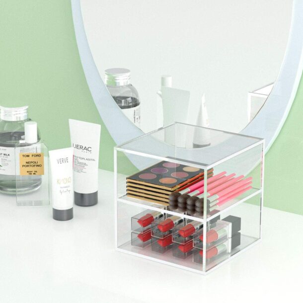 FANASSYY Clear Acrylic Makeup & Desk Organizer with Open Front – Multipurpose Storage Box for Vanity, Office, Kitchen, Bathroom | Makeup, Stationery & Accessories Display Organizer