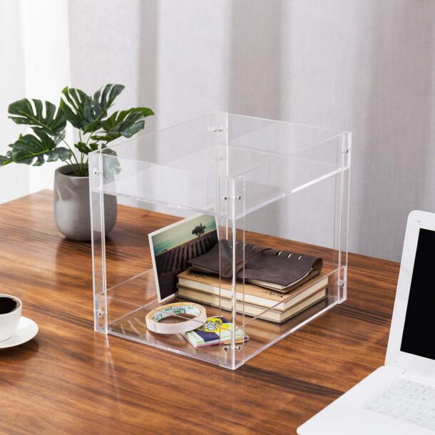 Fanassyy 2-Tier Modern Style Clear Acrylic Desktop Document Tray, Office Desk Organizer, Stationery Storage for Home Office, Makeup Vanity Organizer, Dresser Countertop, Perfume Storage
