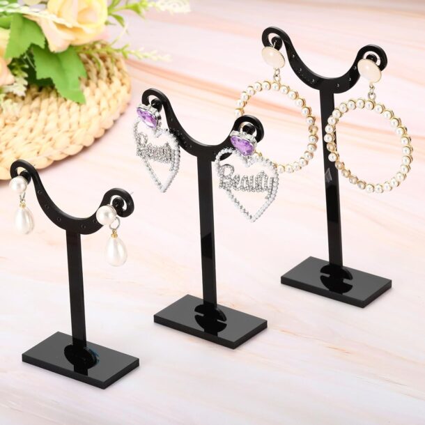 FANASSYY Earring Display Stand, 6pcs Acrylic Jewelry Holder Stands Storage Organizer Necklace 8 Holes for Jewelry Photography Necklace (Black)