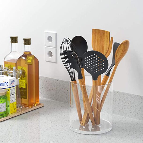 FANASSYY Utensil Holder Cutlery Holder Utensil Crock Holder Counter Storage Utensil Storage Jar Cooking Utensil Holder Silverware Storage Holder Spoon Fork Knife Organizer (With Drainage Holes)