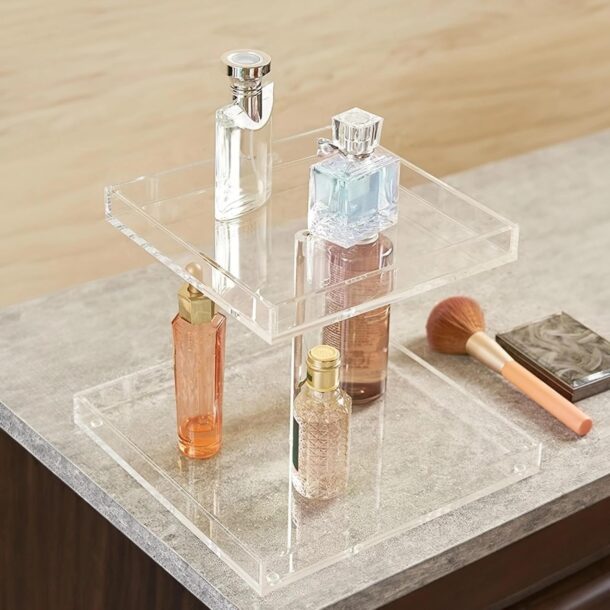 FANASSYY Acrylic 2-Tier Cosmetic Storage Display Perfume Organizer Tray, Cake Stands Jewelry Skincare Display Holder
