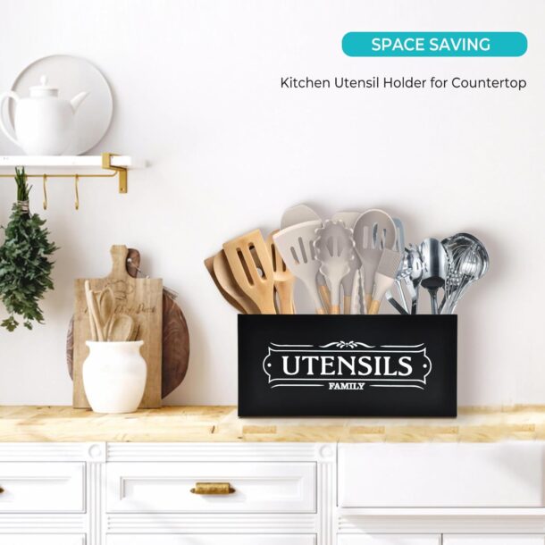 FANASSYY Kitchen Utensil Holder for Countertop Extra Large Organizers and Storage Farmhouse Decor and Utensil Crock for Kitchen Counter Countertop Organizer for Cooking Tools (Black)