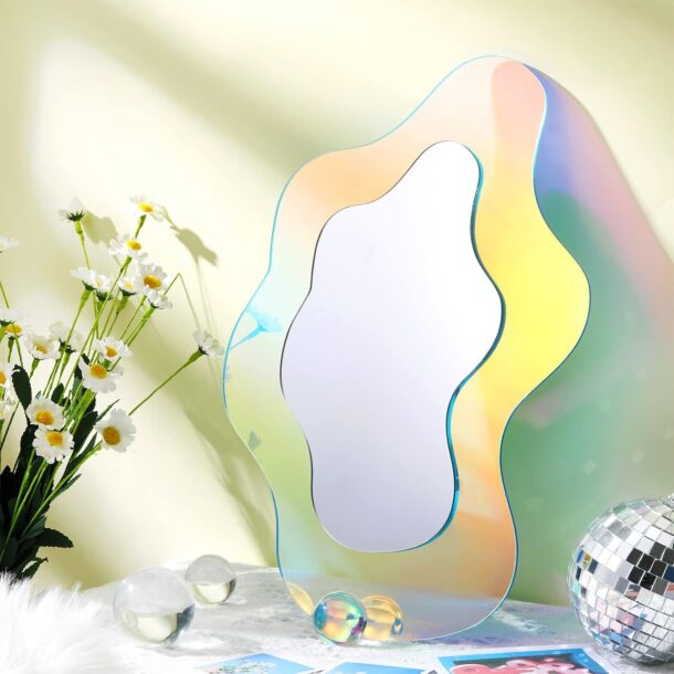 Acrylic Rainbow Vanity Wavy Frameless Amorphic Tinted Mirror