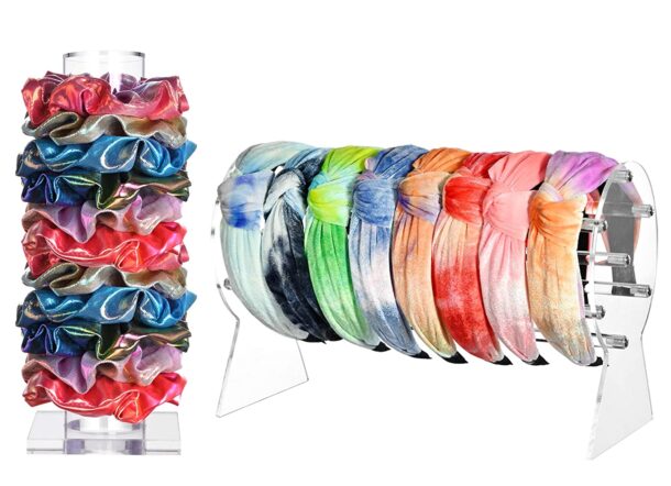 FANASSYY Set 2 of Clear Headband Holder Organizer Acrylic Headband and Scrunchie Holder Organizer for Women Headband and Hair Ties Jewelry Organizer (Style 3)