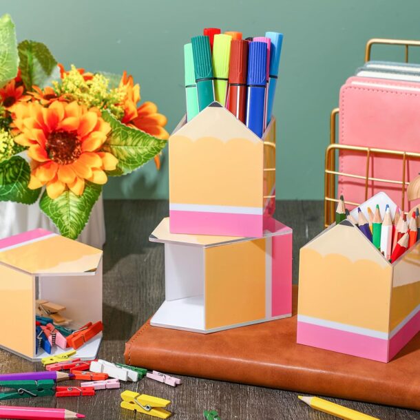 FANASSYY Pencil Shaped Pen Holders – Cute Acrylic Pen Storage Organizer for Desktop, School, Classroom & Office Stationery Pot Bulk (Perfect for Students, Teachers, Gifts)