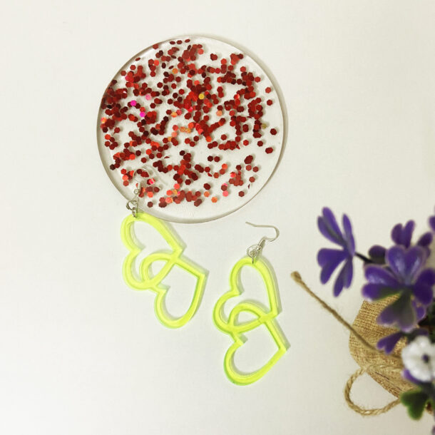 Fanassyy Acrylic Laser Cut Earrings Double Hearts Earrings for Women Heart Style | Gifts for Women and Girl's | Casual Look | Traditional