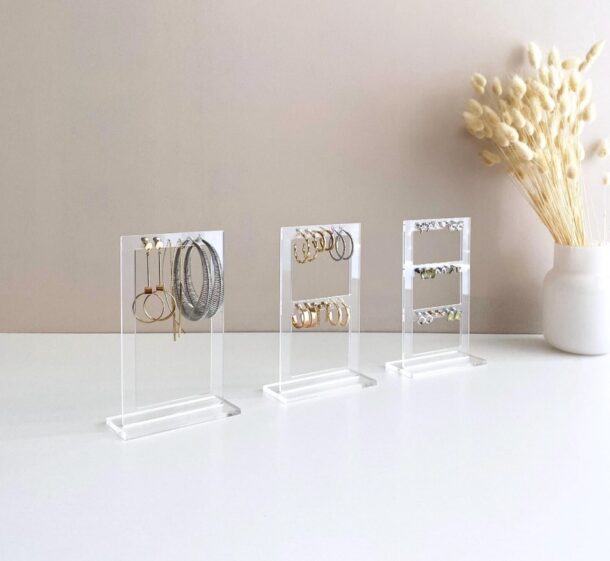 ANASSYY Acrylic jewellery holder Stud earring organizer Minimalist jewelry stand Modern Earring Holder Acrylic Earring stand for studs and hoops Jewelry Display Stores display Retail (3PCS)